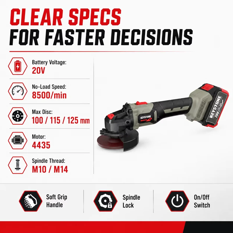Electric Power Tools No Load Speed 8500/min Cordless Brushless Angle Grinder