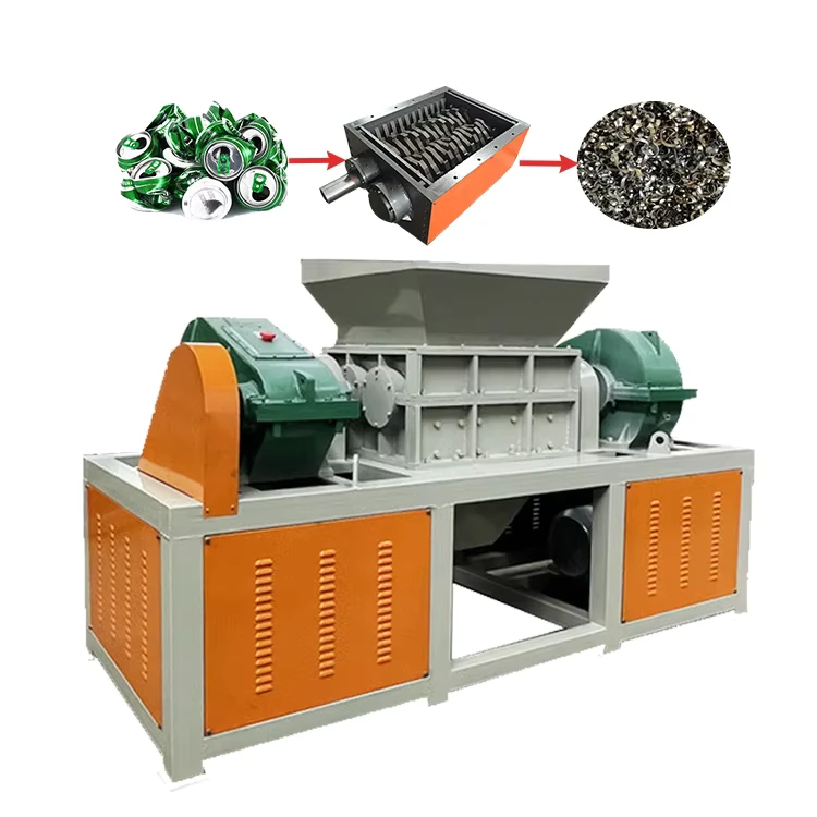 Real Factory Double Shaft 1000 Metal Shredder Machine Scrap Aluminum Can Shredder Iron Bucket Crusher